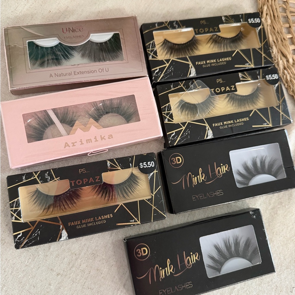 Lot Of 7 3D Mink Eyelashes Arimika, Ps Topaz, U-nice, Mink Hair Lashes Long Lash